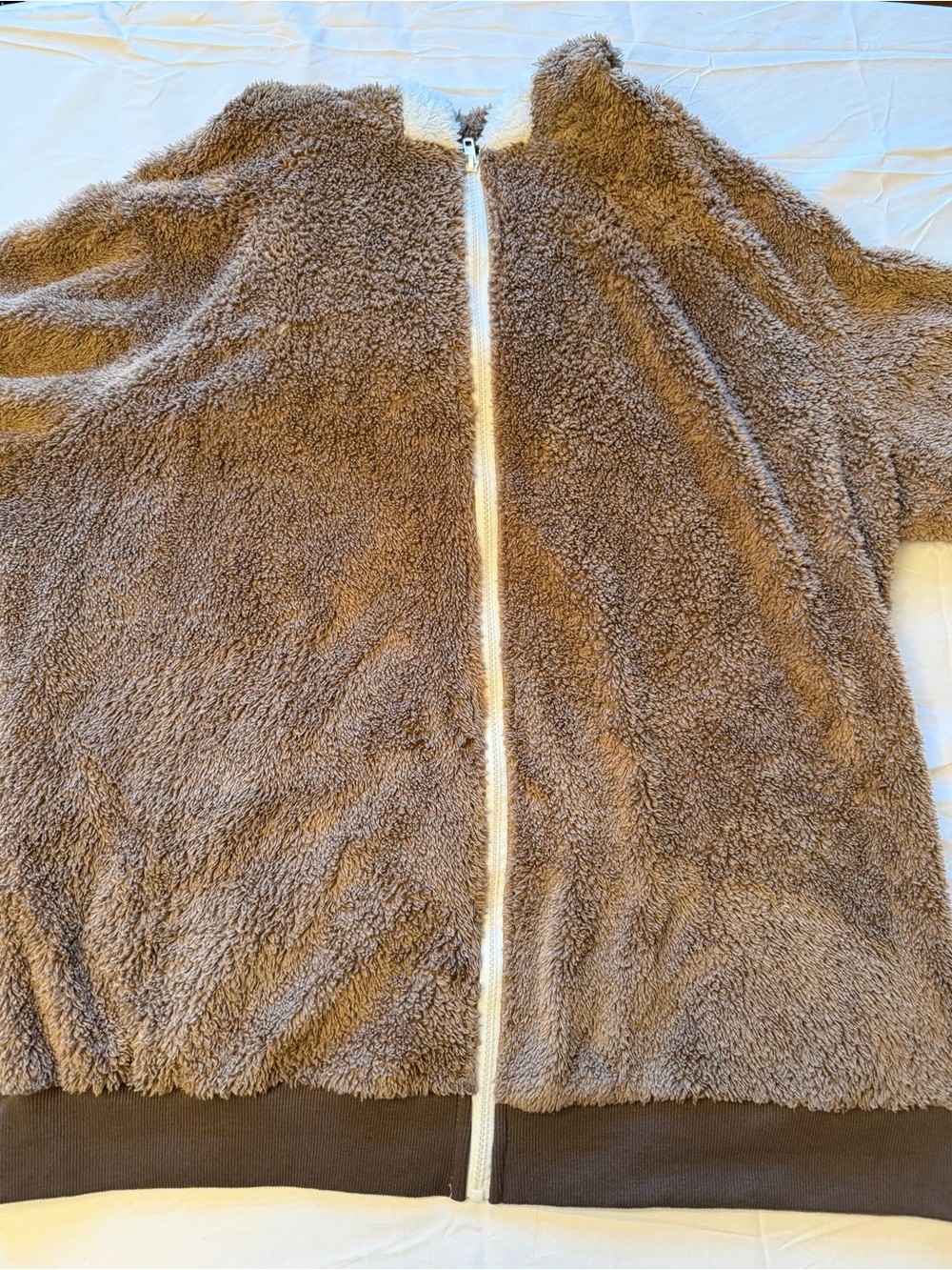 SHEIN Brown Plush Zip-Up Teddy Jacket